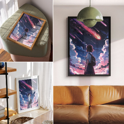 Umetniški tisk na platno Čarobna pokrajina utrinkov na nočnem nebu