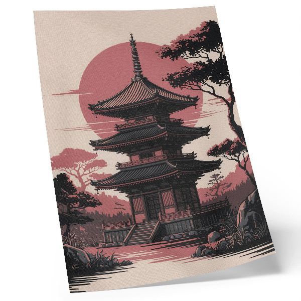 Premium stenski plakat Orientalska pagoda narava drevesa harmonija estetika