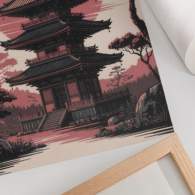 Premium stenski plakat Orientalska pagoda narava drevesa harmonija estetika