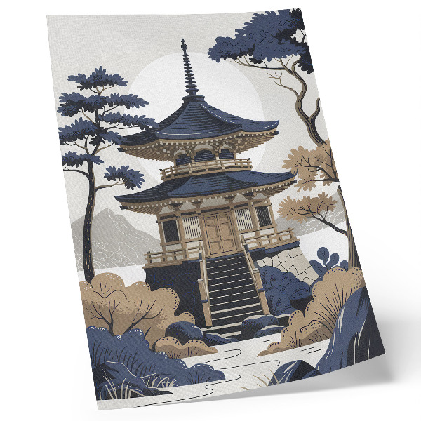 Premium stenski plakat Pagoda, drevo, gora, mir, harmonija