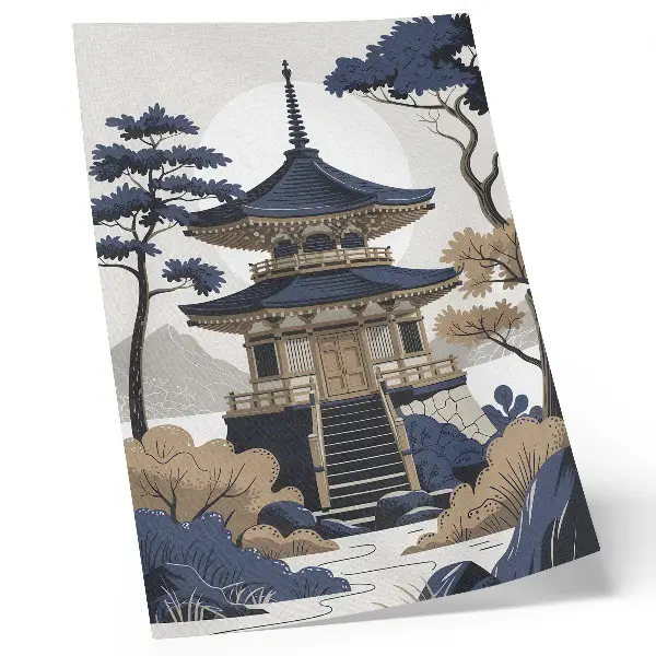Premium stenski plakat pagoda z drevesom in goro za mir in harmonijo