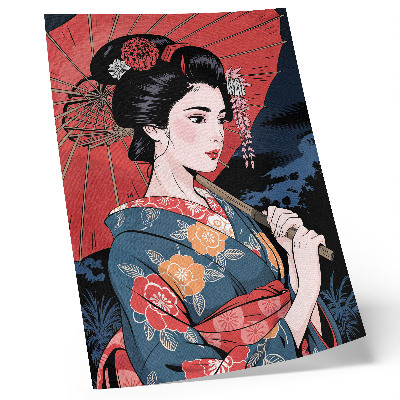 Eleganten plakat za dnevno sobo Ženski dežnik v japonskem slogu, barvita noč