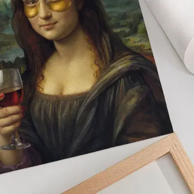 Premium stenski plakat z upodobitvijo renesančnega portreta z rumenimi kozarci rdečega vina