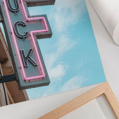 Eleganten plakat za dnevno sobo Neonski retro znak modro nebo intenzivne barve