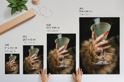 Eleganten plakat za dnevno sobo Roka z barvnimi nohti iz steklenega krzna