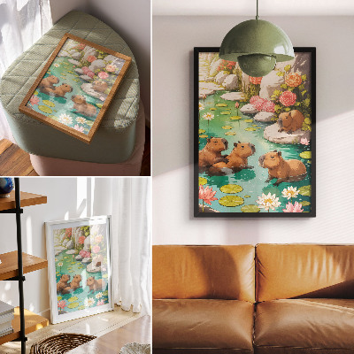 Plakat Kapibare v ribniku cvetijo harmonijo narave