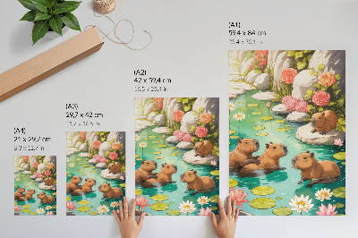 Plakat Kapibare v ribniku cvetijo harmonijo narave