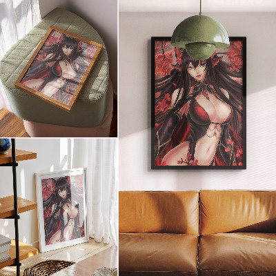 Eleganten plakat za dnevno sobo Anime lepotna eleganca, dinamična rdeča črna