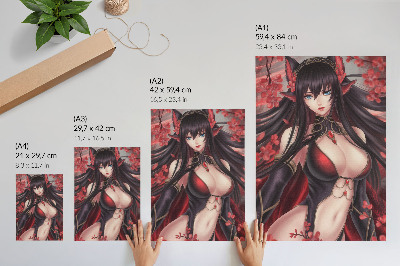 Eleganten plakat za dnevno sobo Anime lepotna eleganca, dinamična rdeča črna