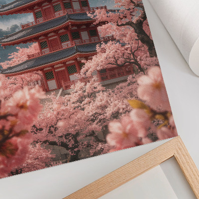Eleganten plakat za dnevno sobo Romantično vzdušje v gorovju Cherry Tree Pagoda