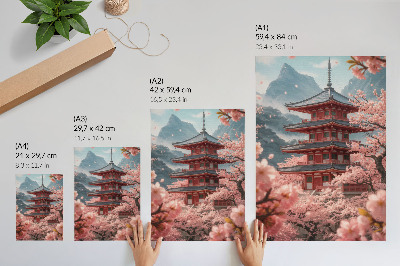 Eleganten plakat za dnevno sobo Romantično vzdušje v gorovju Cherry Tree Pagoda