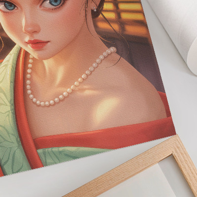 Umetniški tisk na platno Portret ženske v tradicionalni noši z biseri