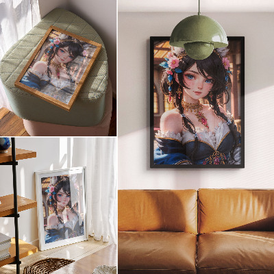 Eleganten plakat za dnevno sobo Fantazijski portret ženske z nakitom