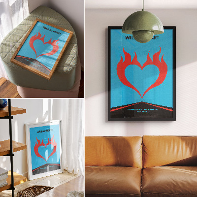 Premium stenski plakat Rdeči plameni srce modro ozadje moderna tema