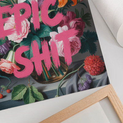 Eleganten plakat za dnevno sobo Rožnate črke na ozadju pisanih rož