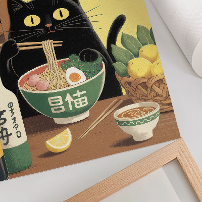 Umetniški tisk na platno Mačka z ramenom in limonami, japonska tema, brezčasno vzdušje