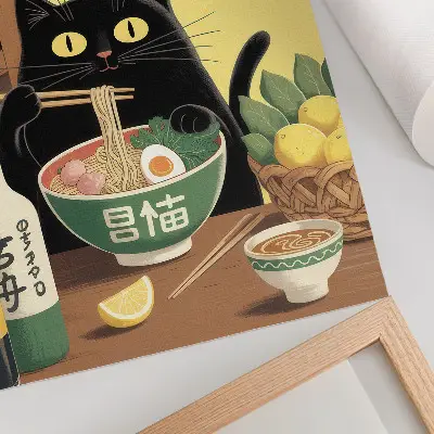 Umetniški tisk na platno mačka z ramenom in limonami v japonskem slogu z brezčasnim vzdušjem