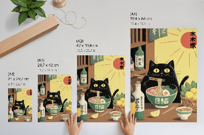 Umetniški tisk na platno Mačka z ramenom in limonami, japonska tema, brezčasno vzdušje