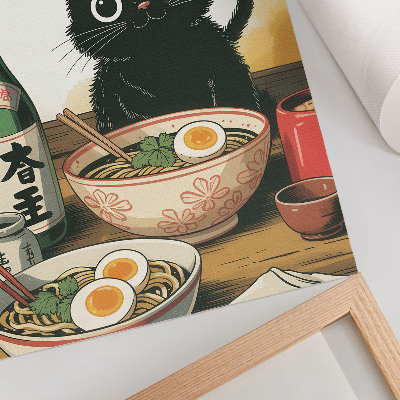 Premium stenski plakat Steklenica sakeja s črnim mačjim ramenom, japonski motiv