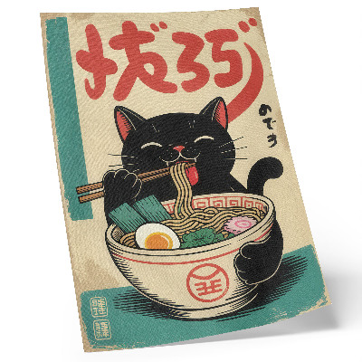 Eleganten plakat za dnevno sobo Črna mačja ramenska skleda Japonski retro navdihi