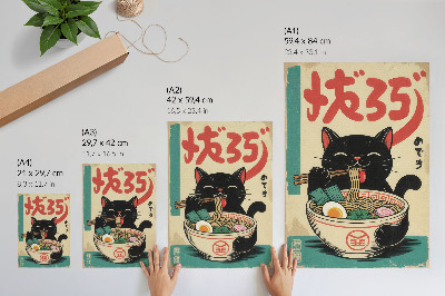 Eleganten plakat za dnevno sobo Črna mačja ramenska skleda Japonski retro navdihi