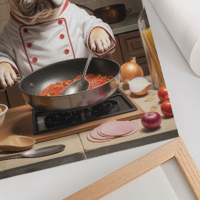 Umetniški tisk na platno Buldog v kuhinji v smešnem nadrealističnem slogu