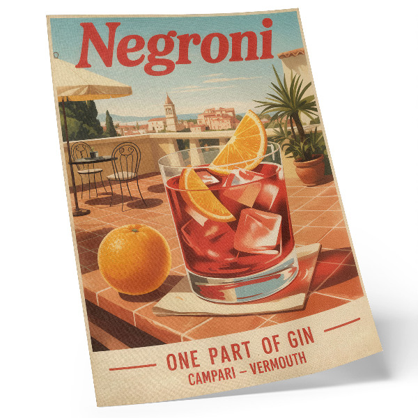 Plakat Pomarančna pijača na terasi, retro vzdušje