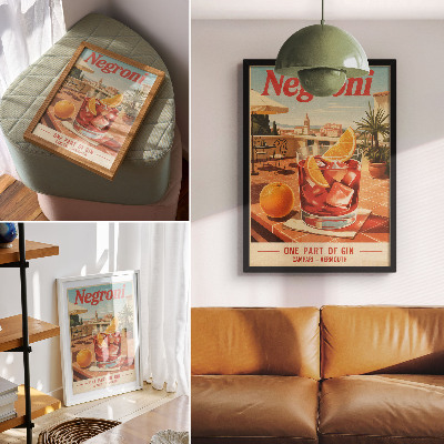 Plakat Pomarančna pijača na terasi, retro vzdušje