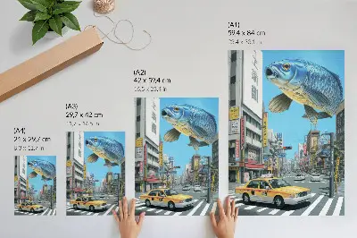 Plakat urbani nadrealizem z ribo v modernem uličnem slogu