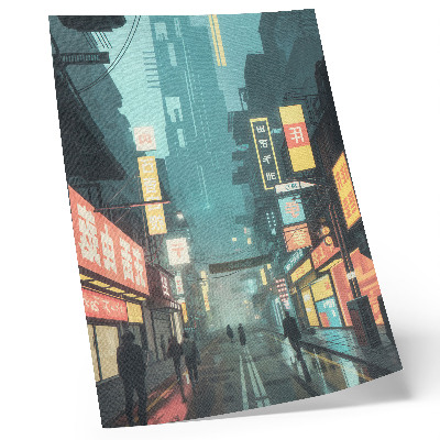 Premium stenski plakat Mestni nočni prizor z retro-futurističnimi neonskimi lučmi