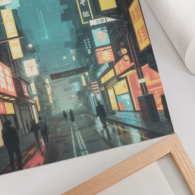 Premium stenski plakat Mestni nočni prizor z retro-futurističnimi neonskimi lučmi