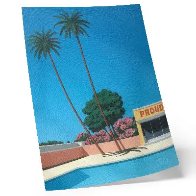 Plakat modro nebo, palme in bazen v modernem slogu