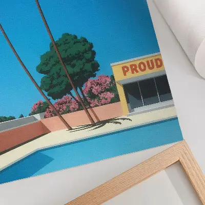 Plakat modro nebo, palme in bazen v modernem slogu