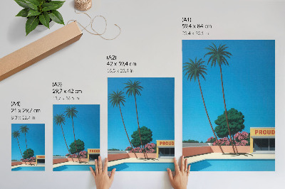 Plakat Modro nebo, palme, bazen v modernem slogu