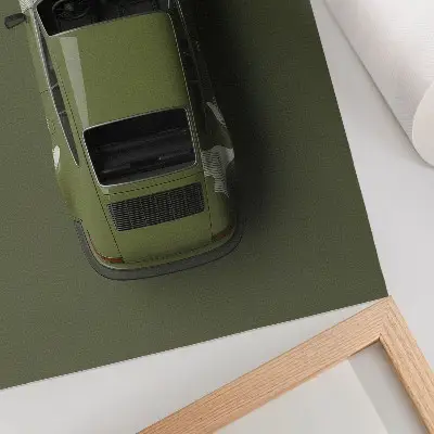 Umetniški tisk na platno minimalistična podoba elegantnega zelenega avtomobila