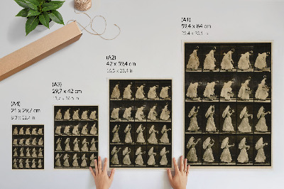 Plakat Ženska dviguje košaro in maha z robčkom (ok. 1887), avtor Eadweard Muybridge