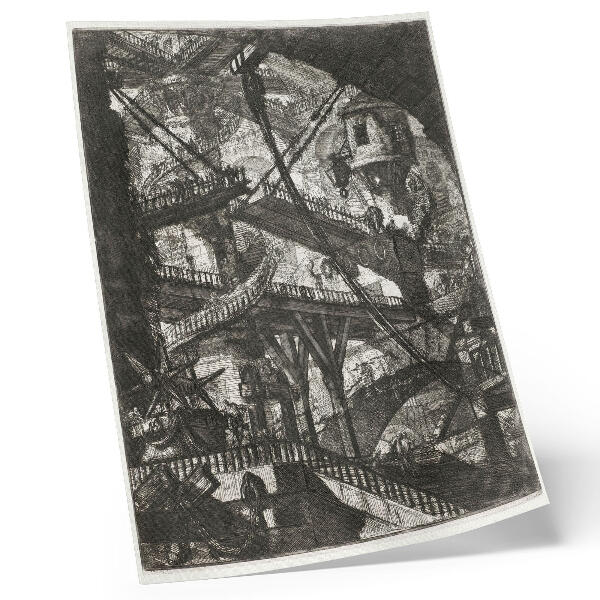 Eleganten plakat za dnevno sobo Dvižni most, plošča VII iz serije Carceri d'Invenzione, Giovanni Battista Piranesi