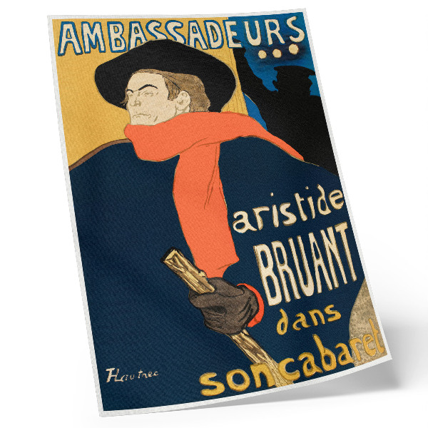 Umetniški tisk na platno Ambasadorji Aristida Bruanta v sonskem kabaretu 1892, tisk visoke ločljivosti Henrija de Toulouse-Lautreca
