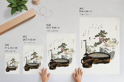 Plakat Čajna miza Katsushikija Hokusaija (1822) – vintage japonski leseni tisk