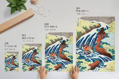 Eleganten plakat za dnevno sobo starinski japonski lesorez Hokusaijevi slapovi Jošicune v provinci Izumi iz let 1833–1834