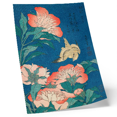 Premium stenski plakat Potonike in kanarček, Katsushiki Hokusai (1834) – starinski lesorez