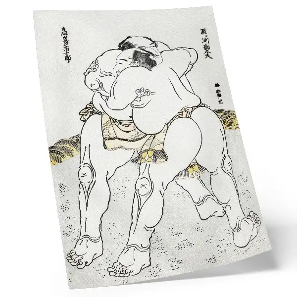 Japonski lesorez Katsushiki Hokusai Sumo rokoborci starinski umetniški plakat za dnevno sobo