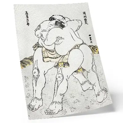 Japonski lesorez Katsushiki Hokusai Sumo rokoborci starinski umetniški plakat za dnevno sobo