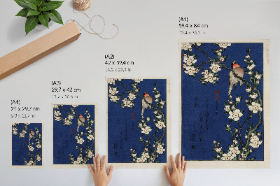 Plakat Katsushika Hokusai (1760-1849), Robin na veji češnjevega cveta