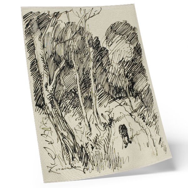 Umetniški tisk na platno Gozdna pokrajina s potepuhom, Théophile-Alexandre Pierre Steinlen