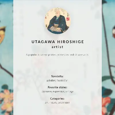 Plakat ukiyo-e ilustracija kamelije in slavčka avtorja Utawawe Hiroshigeja