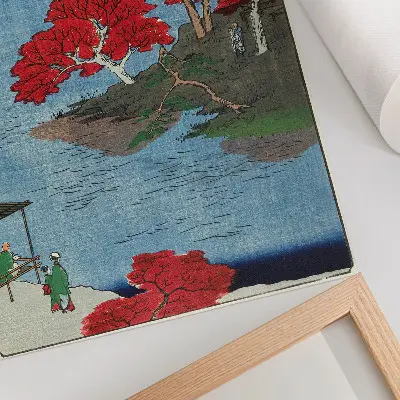Plakat Jesen v templju Akiba v Ukijiju starinska japonska grafika umetnika Utagave Hiroshigeja iz leta 1857 za dnevno sobo