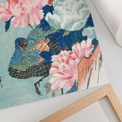 Plakat pav in potonike, starinski japonski lesorez avtorja Utagawa Hiroshige