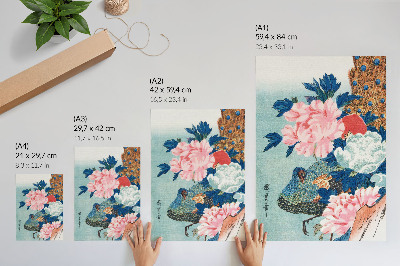 Plakat Pav in potonike, starinski japonski lesorez Utagawe Hiroshigeja