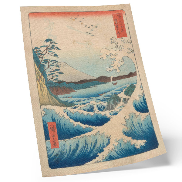 Premium stenski plakat Velik val na plaži Satta v Surugi, iz serije Šestintrideset pogledov na Fudži (Fuji Sanjuroku Kei) Utagawa Kuniyosa